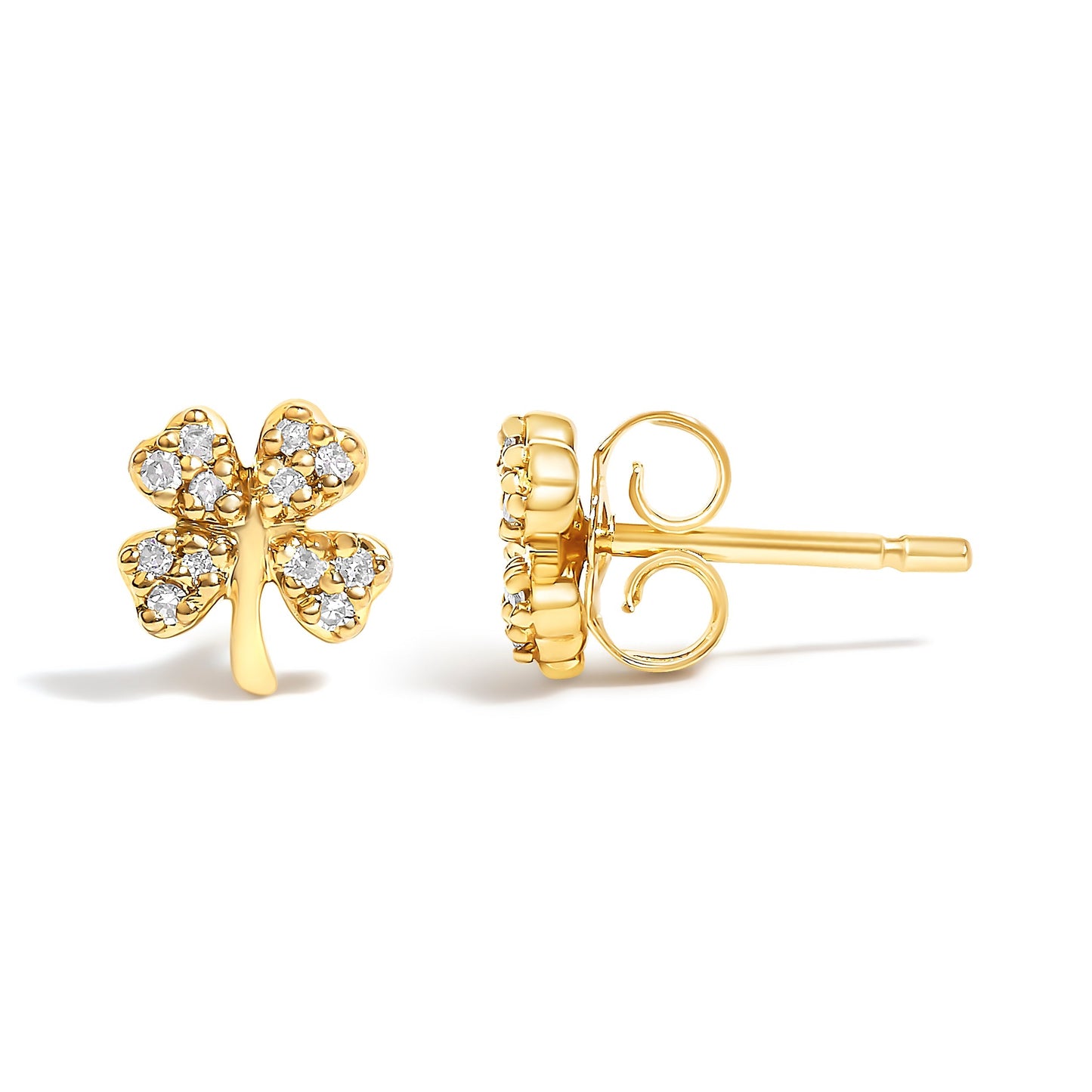 10K Yellow Gold Diamond Accent 4 Leaf Clover Stud Earrings Bids.com