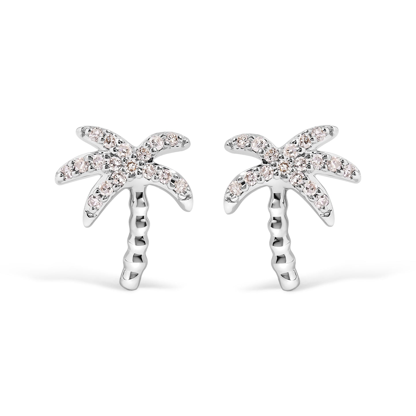 10K White Gold 1/10 Cttw Diamond  Encrusted Palm Tree Stud Earrings (H-I Color, I1-I2 Clarity) Bids.com