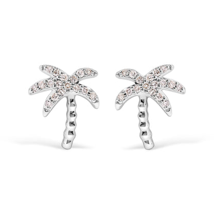 10K White Gold 1/10 Cttw Diamond  Encrusted Palm Tree Stud Earrings (H-I Color, I1-I2 Clarity) Bids.com