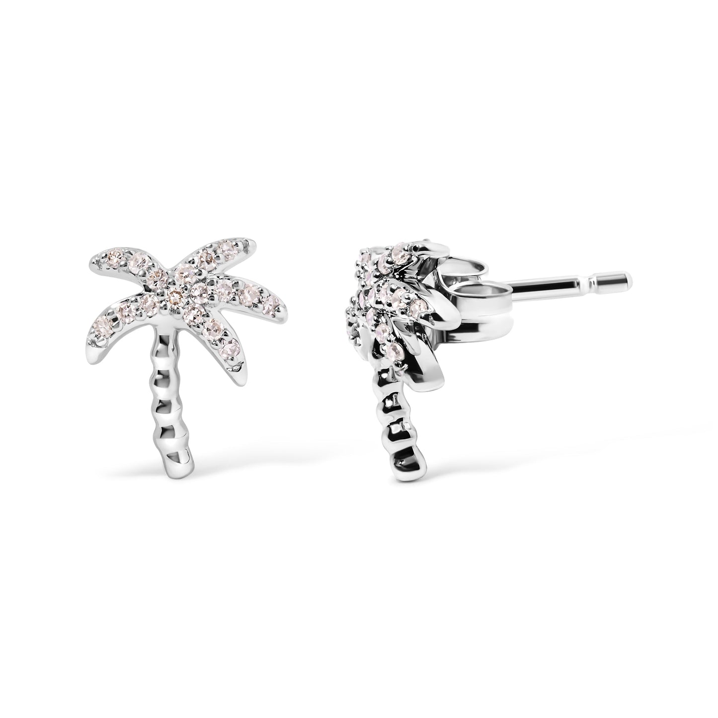 10K White Gold 1/10 Cttw Diamond  Encrusted Palm Tree Stud Earrings (H-I Color, I1-I2 Clarity) Bids.com