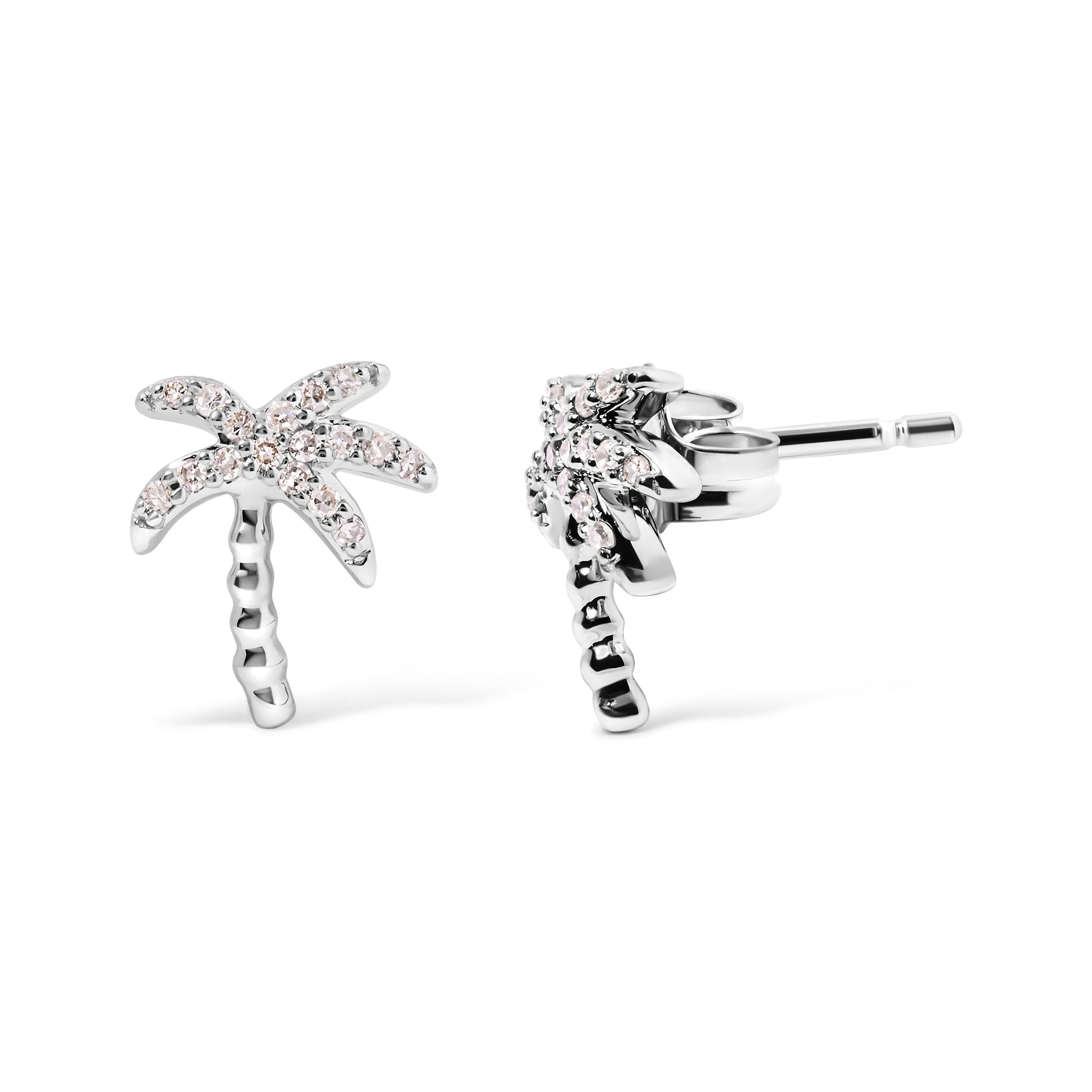 10K White Gold 1/10 Cttw Diamond  Encrusted Palm Tree Stud Earrings (H-I Color, I1-I2 Clarity) Bids.com