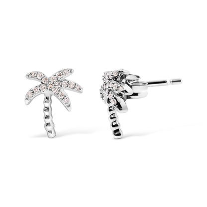 10K White Gold 1/10 Cttw Diamond  Encrusted Palm Tree Stud Earrings (H-I Color, I1-I2 Clarity) Bids.com