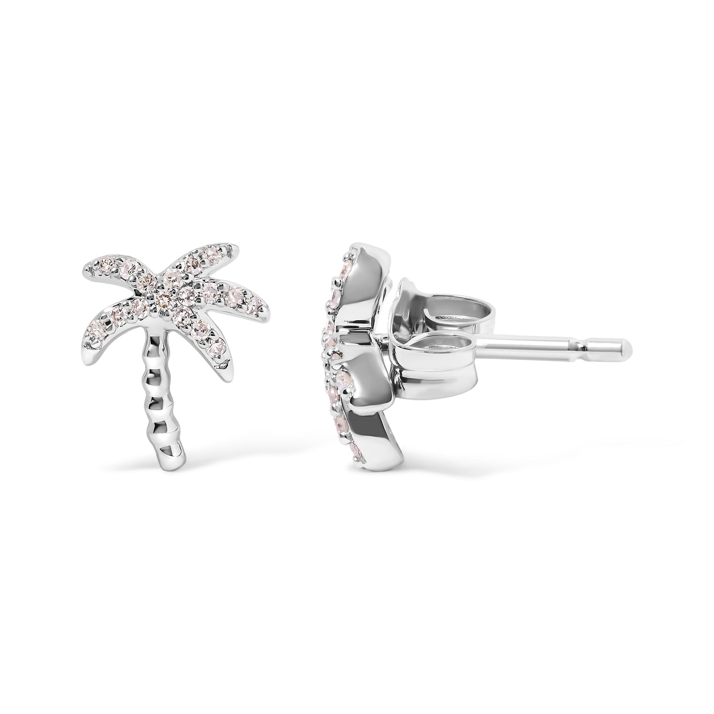 10K White Gold 1/10 Cttw Diamond  Encrusted Palm Tree Stud Earrings (H-I Color, I1-I2 Clarity) Bids.com