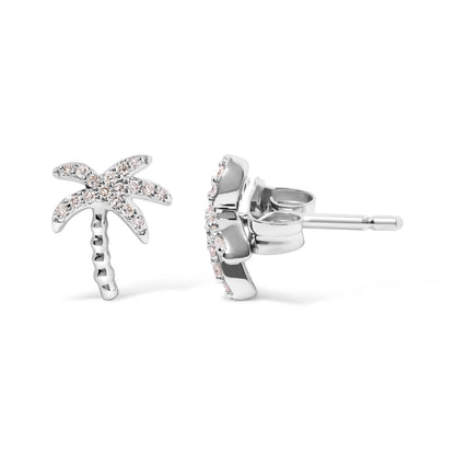 10K White Gold 1/10 Cttw Diamond  Encrusted Palm Tree Stud Earrings (H-I Color, I1-I2 Clarity) Bids.com
