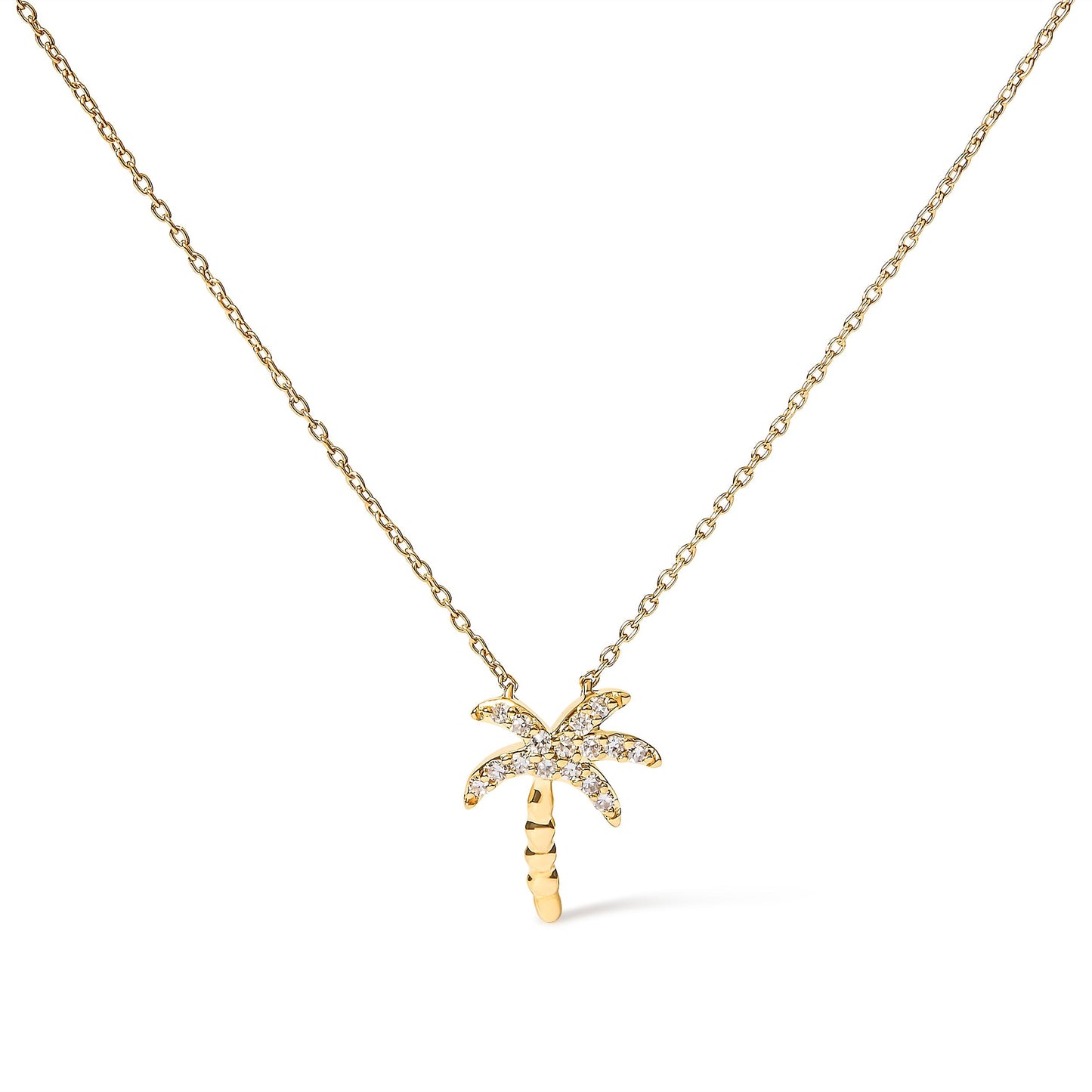 10K Yellow Gold 1/10 Cttw Round Diamond Palm Tree 18" Inch Pendant Necklace (H-I Color, I1-I2 Clarity) Bids.com