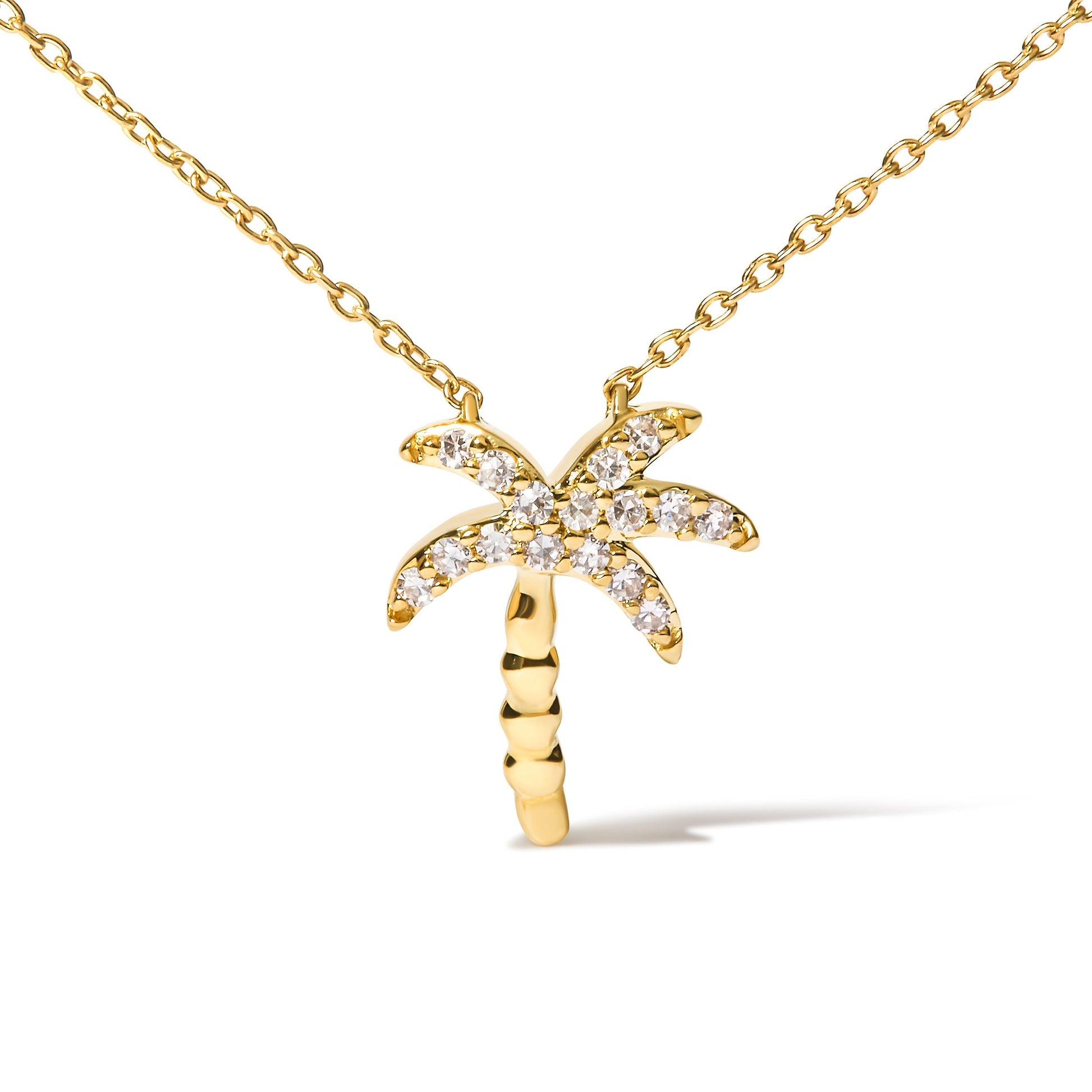 10K Yellow Gold 1/10 Cttw Round Diamond Palm Tree 18" Inch Pendant Necklace (H-I Color, I1-I2 Clarity) Bids.com