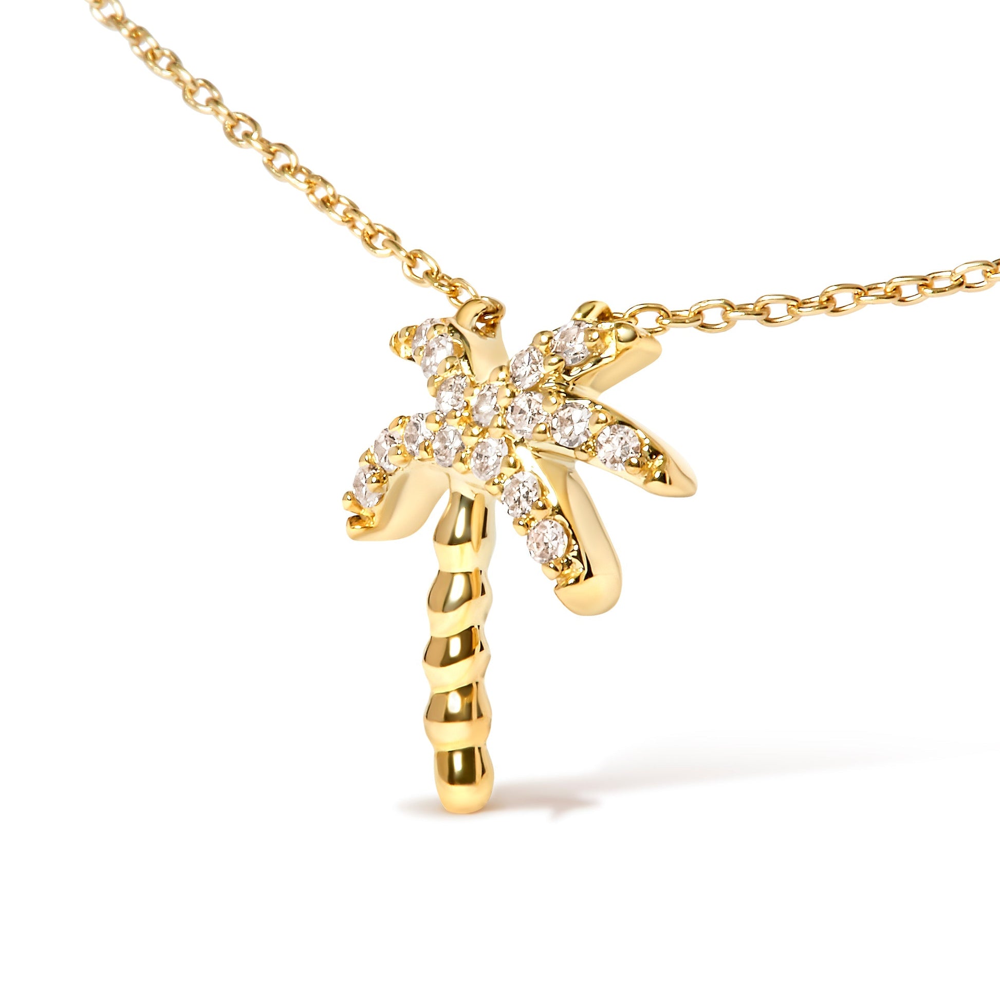 10K Yellow Gold 1/10 Cttw Round Diamond Palm Tree 18" Inch Pendant Necklace (H-I Color, I1-I2 Clarity) Bids.com