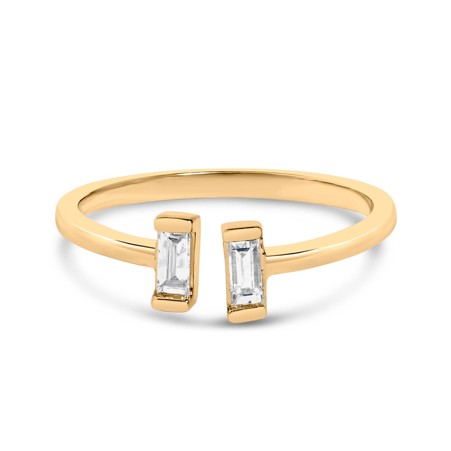 14K Yellow Gold Plated Sterling Silver 1/5 Cttw Baguette Diamond Open Band Ring Bids.com