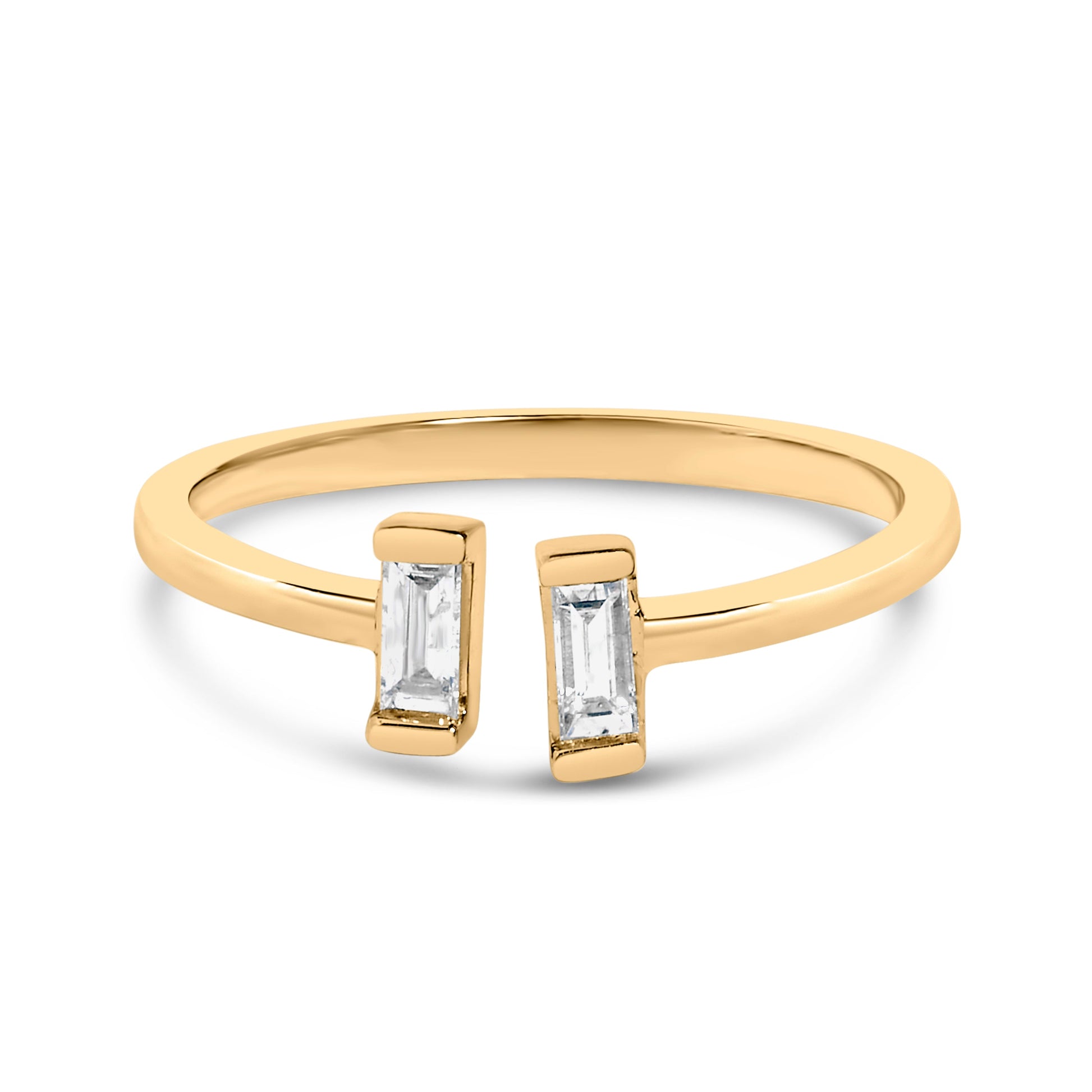 14K Yellow Gold Plated Sterling Silver 1/5 Cttw Baguette Diamond Open Band Ring Bids.com