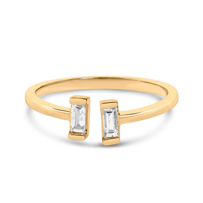 14K Yellow Gold Plated Sterling Silver 1/5 Cttw Baguette Diamond Open Band Ring Bids.com