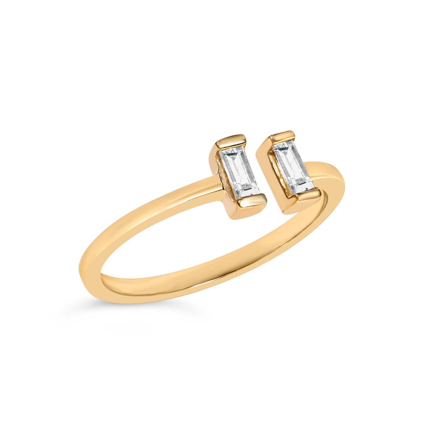 14K Yellow Gold Plated Sterling Silver 1/5 Cttw Baguette Diamond Open Band Ring Bids.com