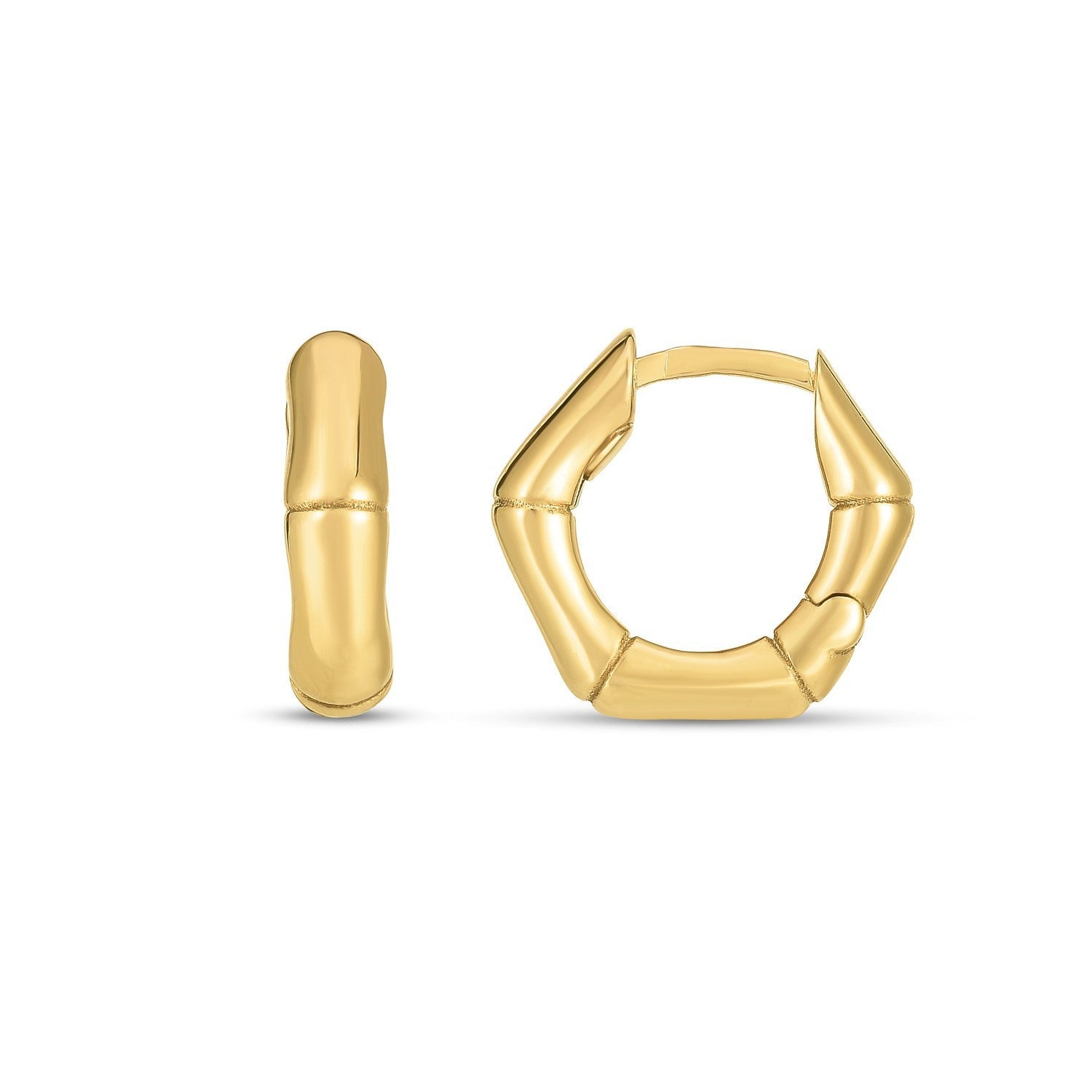 14k Yellow Gold Bamboo Huggie Hoops Bids.com