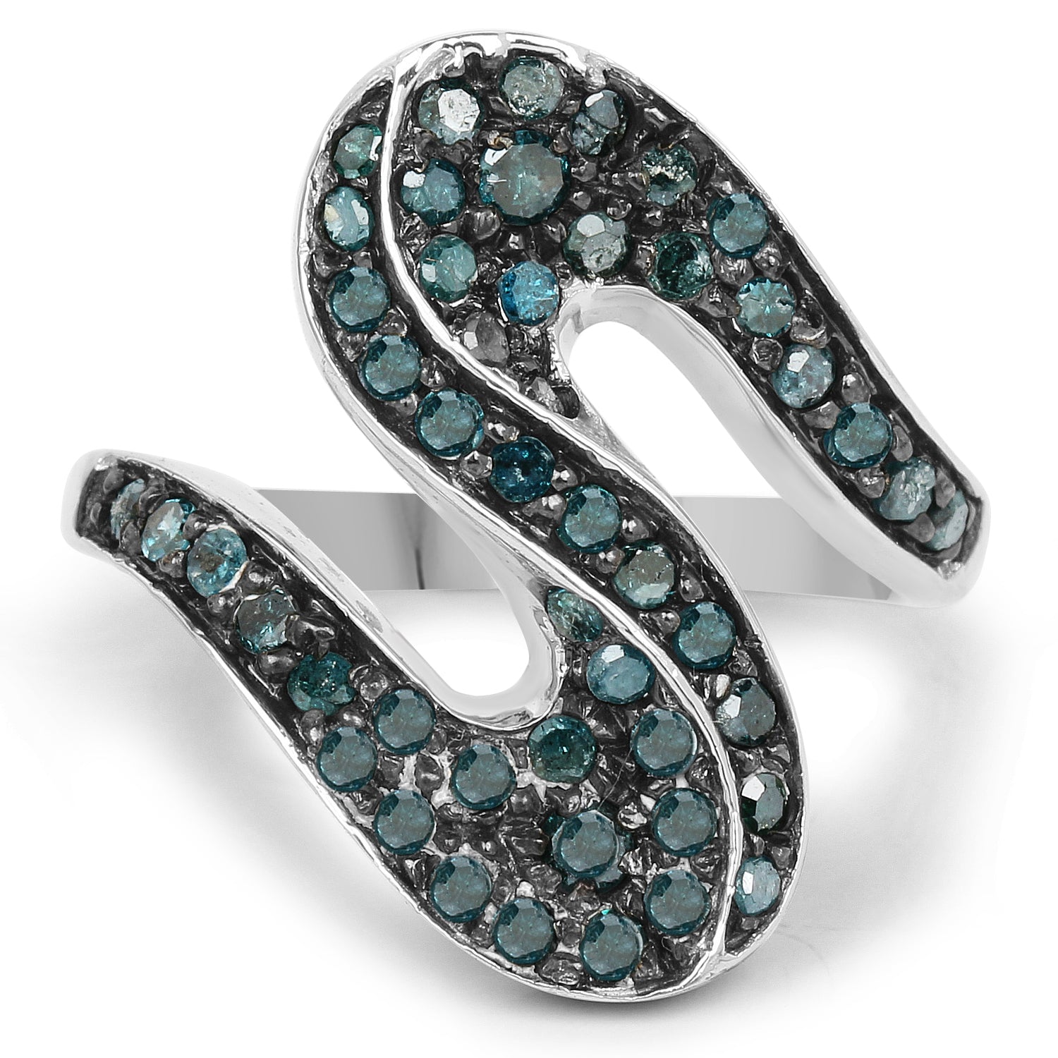 0.76 Carat Genuine Blue Diamond .925 Sterling Silver Ring Bids.com