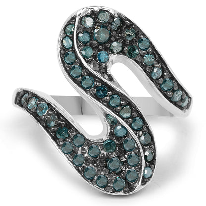0.76 Carat Genuine Blue Diamond .925 Sterling Silver Ring Bids.com