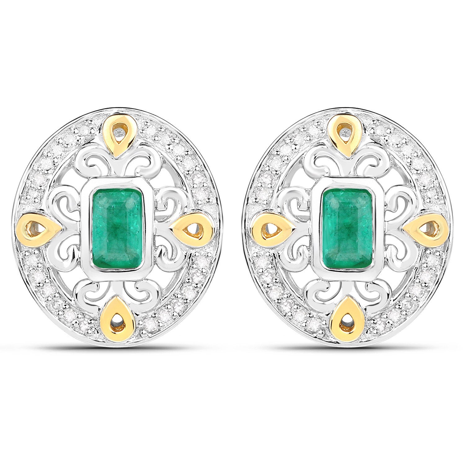 0.69 Carat Genuine Zambian Emerald and White Diamond .925 Sterling Silver Earrings Bids.com