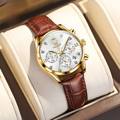 Women's Leather Strap Quartz Waterproof Luminous Watch BandsCo Straps