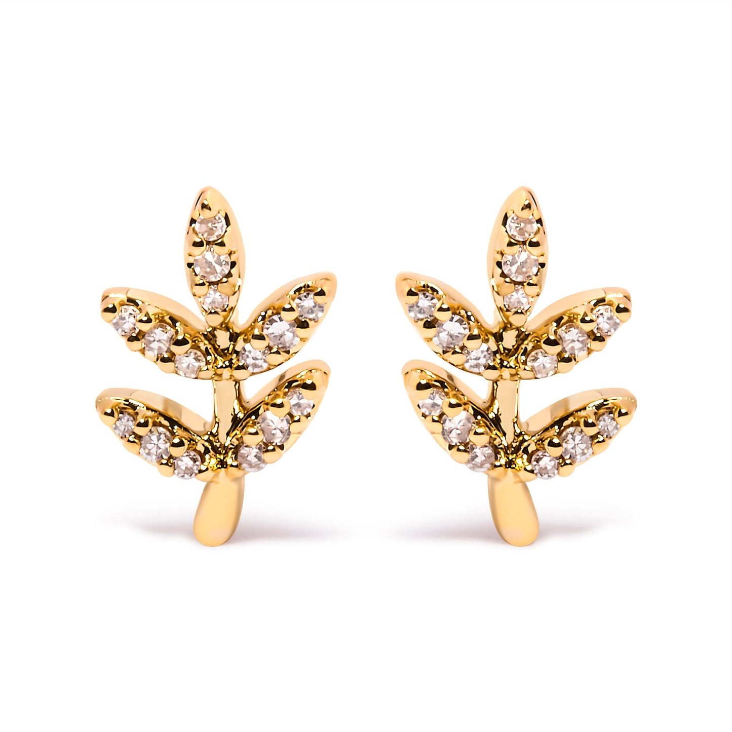 10K Yellow Gold 1/10 Cttw Diamond Accented Leaf and Branch Stud Earrings (H-I Color, I1-I2 Clarity) Bids.com