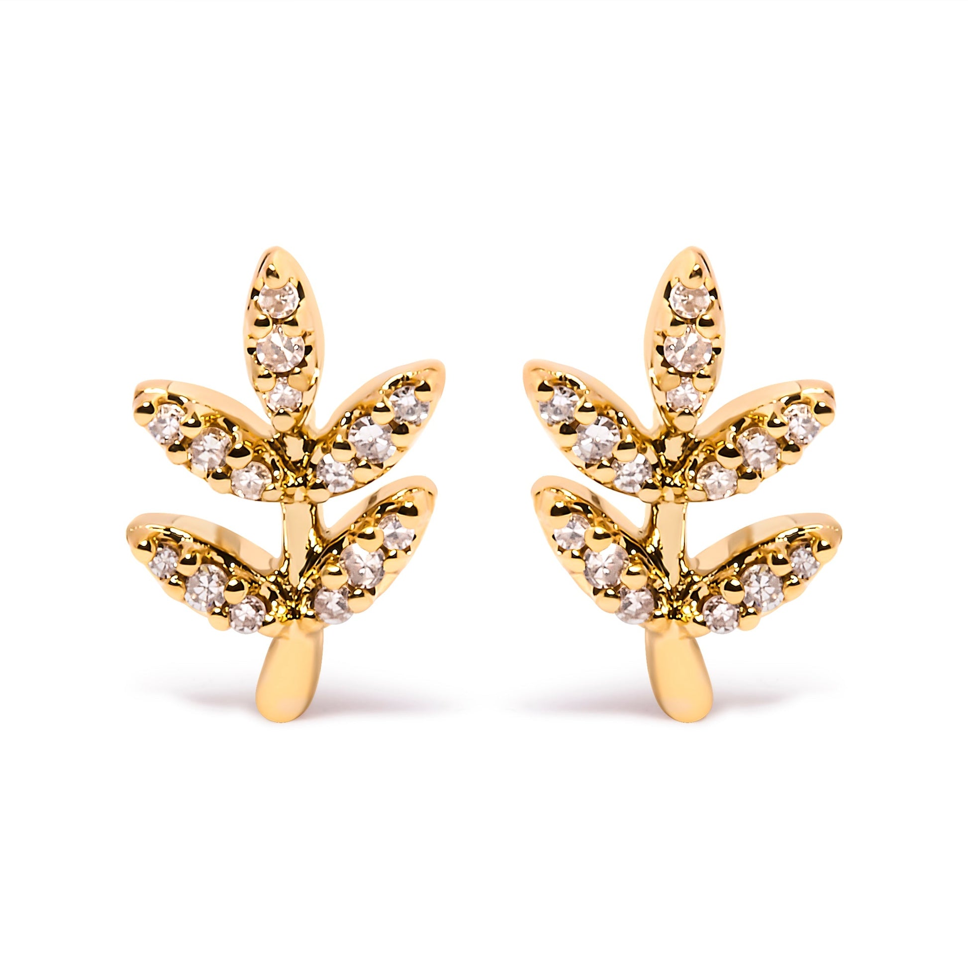 10K Yellow Gold 1/10 Cttw Diamond Accented Leaf and Branch Stud Earrings (H-I Color, I1-I2 Clarity) Bids.com