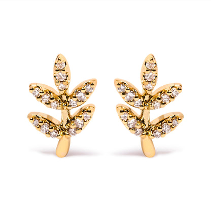 10K Yellow Gold 1/10 Cttw Diamond Accented Leaf and Branch Stud Earrings (H-I Color, I1-I2 Clarity) Bids.com