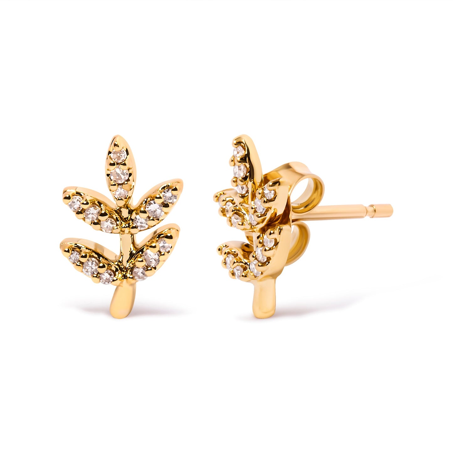 10K Yellow Gold 1/10 Cttw Diamond Accented Leaf and Branch Stud Earrings (H-I Color, I1-I2 Clarity) Bids.com