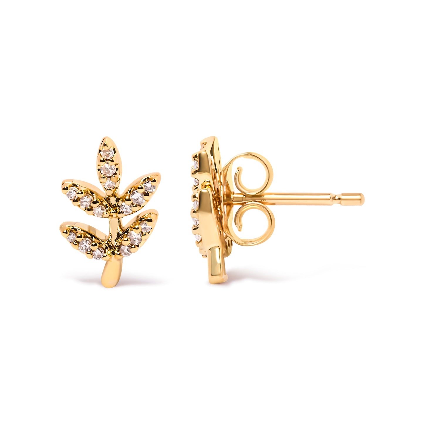 10K Yellow Gold 1/10 Cttw Diamond Accented Leaf and Branch Stud Earrings (H-I Color, I1-I2 Clarity) Bids.com