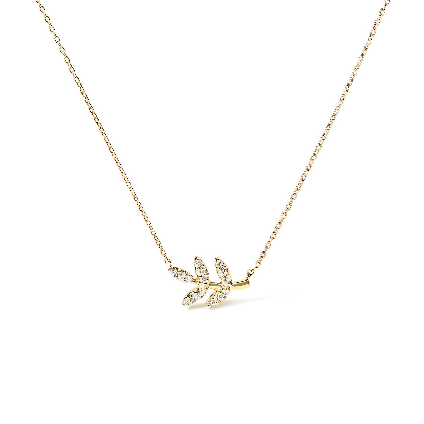 10K Yellow Gold 1/10 Cttw Diamond Leaf and Branch 18" Pendant Necklace (H-I Color, I1-I2 Clarity) Bids.com