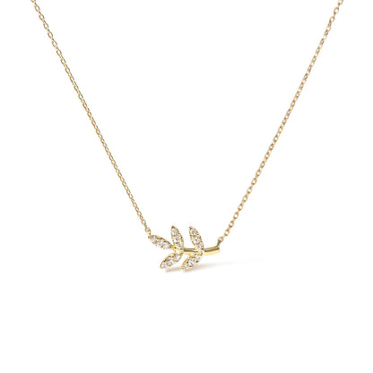 10K Yellow Gold 1/10 Cttw Diamond Leaf and Branch 18" Pendant Necklace (H-I Color, I1-I2 Clarity) Bids.com