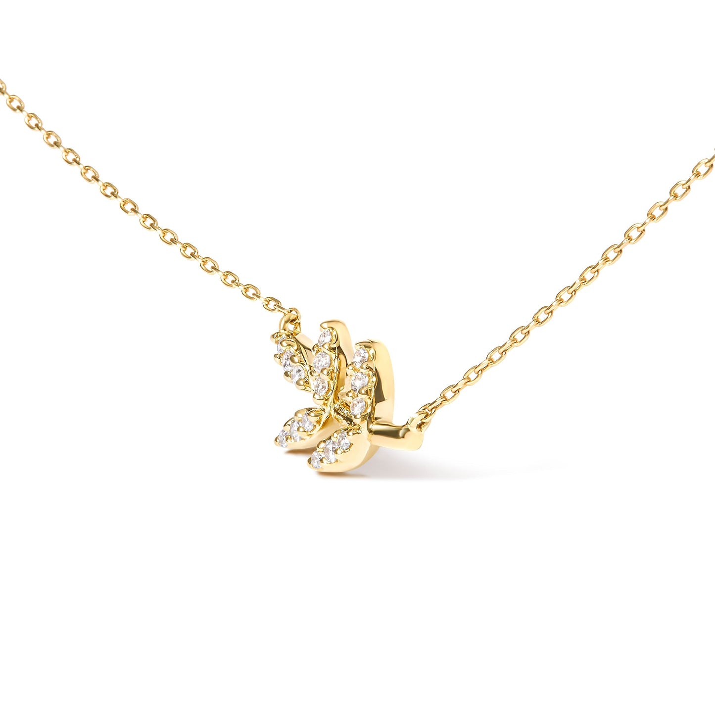 10K Yellow Gold 1/10 Cttw Diamond Leaf and Branch 18" Pendant Necklace (H-I Color, I1-I2 Clarity) Bids.com