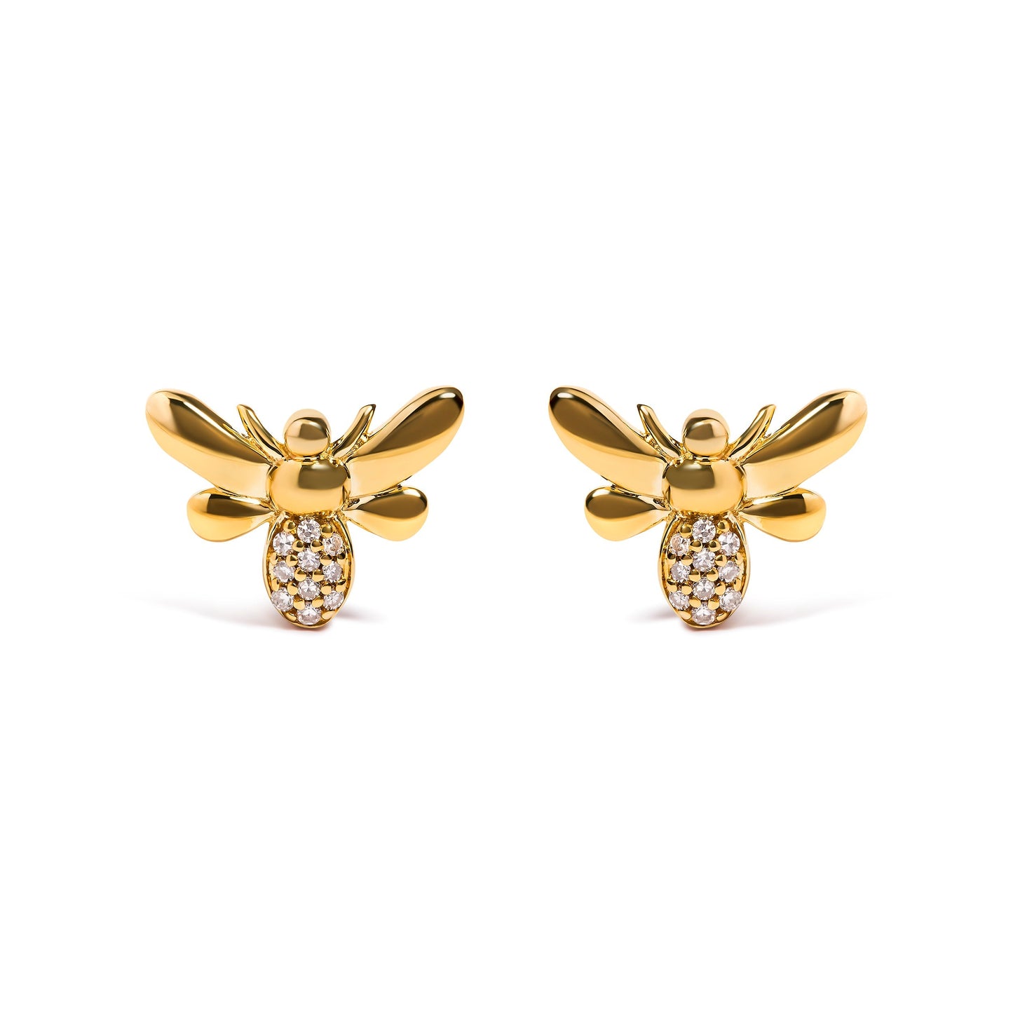 10K Yellow Gold Diamond Accented Bumble Bee Stud Earring (H-I Color, I1-I2 Clarity) Bids.com