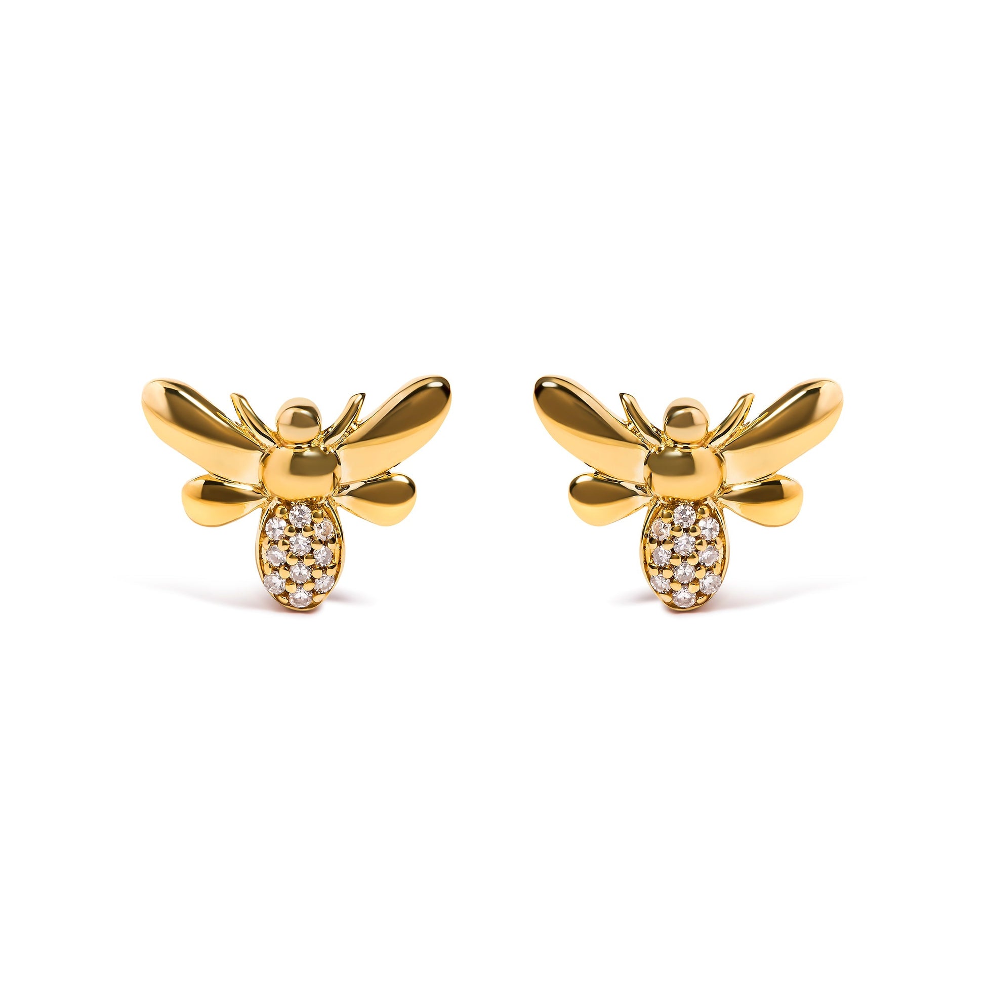 10K Yellow Gold Diamond Accented Bumble Bee Stud Earring (H-I Color, I1-I2 Clarity) Bids.com