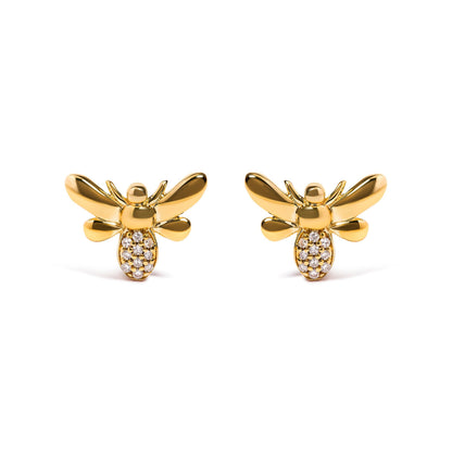 10K Yellow Gold Diamond Accented Bumble Bee Stud Earring (H-I Color, I1-I2 Clarity) Bids.com