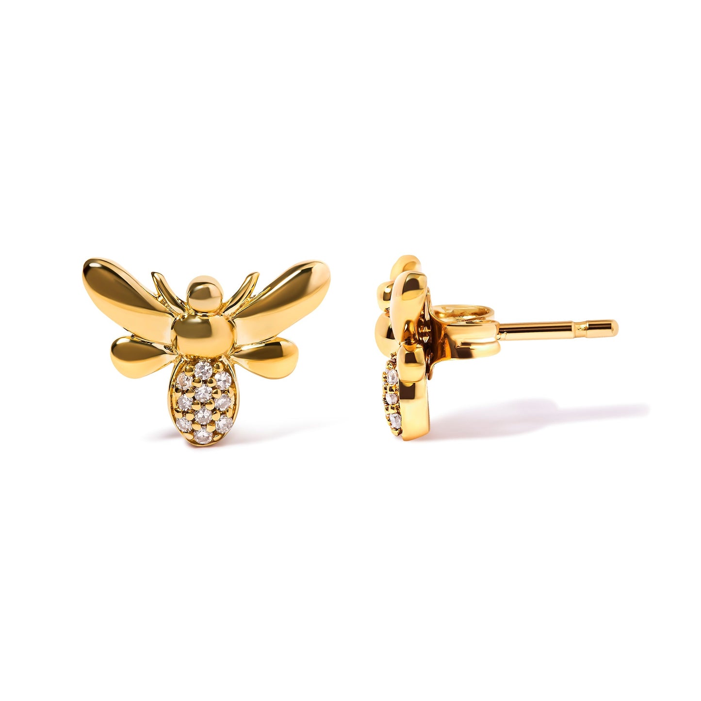 10K Yellow Gold Diamond Accented Bumble Bee Stud Earring (H-I Color, I1-I2 Clarity) Bids.com