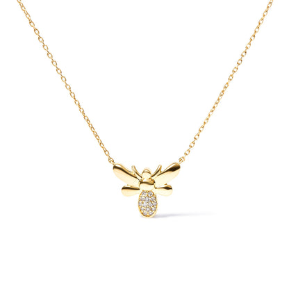 10K Yellow Gold Diamond Accented Bumble Bee Pendant 18" Inch Necklace (H-I Color, I1-I2 Clarity) Bids.com