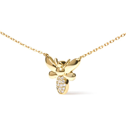 10K Yellow Gold Diamond Accented Bumble Bee Pendant 18" Inch Necklace (H-I Color, I1-I2 Clarity) Bids.com