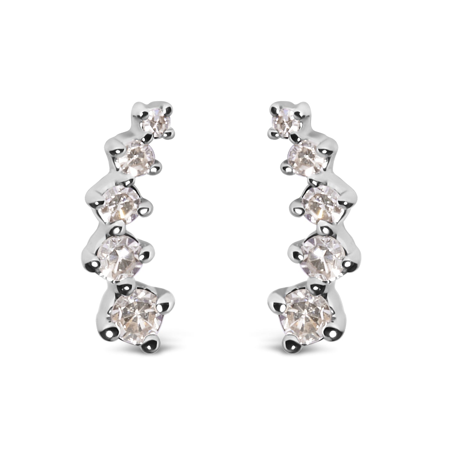 10K White Gold 1/10 Cttw Diamond Journey Style Climber Stud Earrings (H-I Color, I1-I2 Clarity) Bids.com