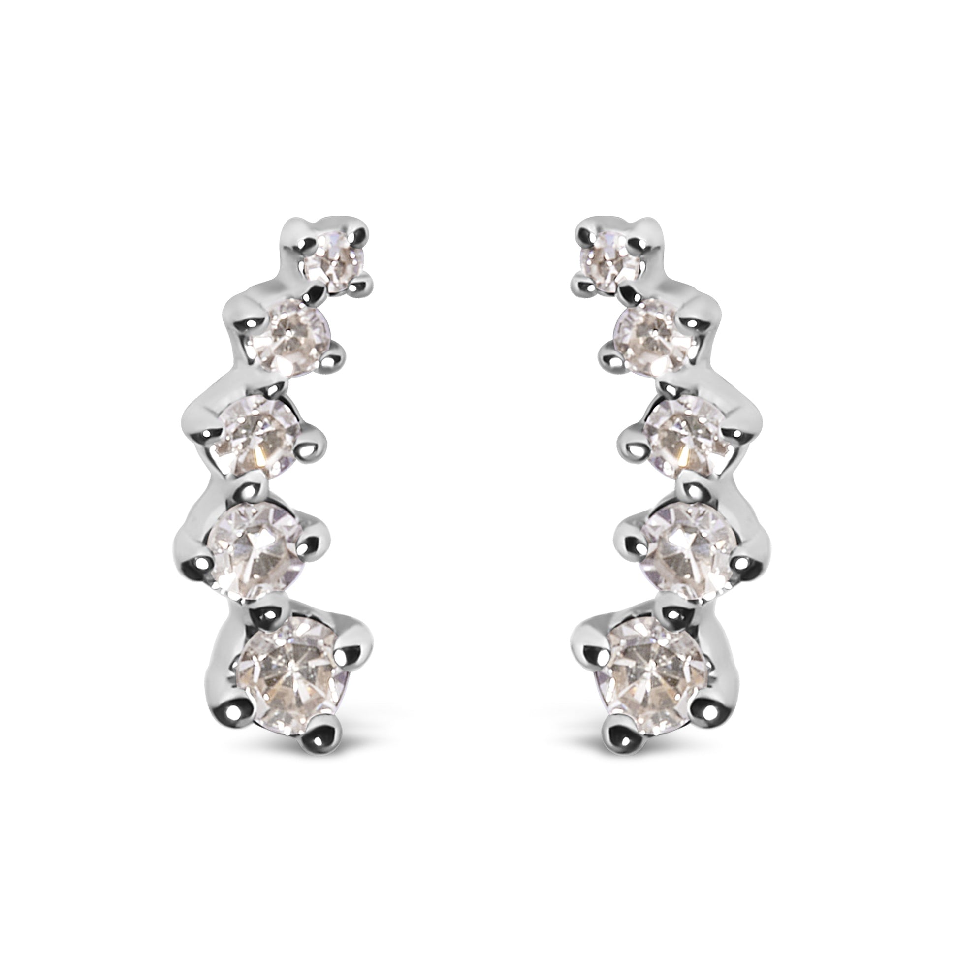 10K White Gold 1/10 Cttw Diamond Journey Style Climber Stud Earrings (H-I Color, I1-I2 Clarity) Bids.com