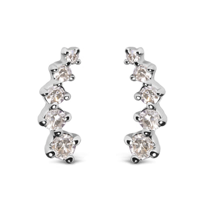 10K White Gold 1/10 Cttw Diamond Journey Style Climber Stud Earrings (H-I Color, I1-I2 Clarity) Bids.com