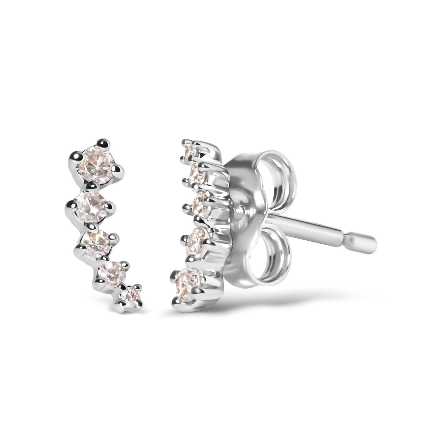 10K White Gold 1/10 Cttw Diamond Journey Style Climber Stud Earrings (H-I Color, I1-I2 Clarity) Bids.com