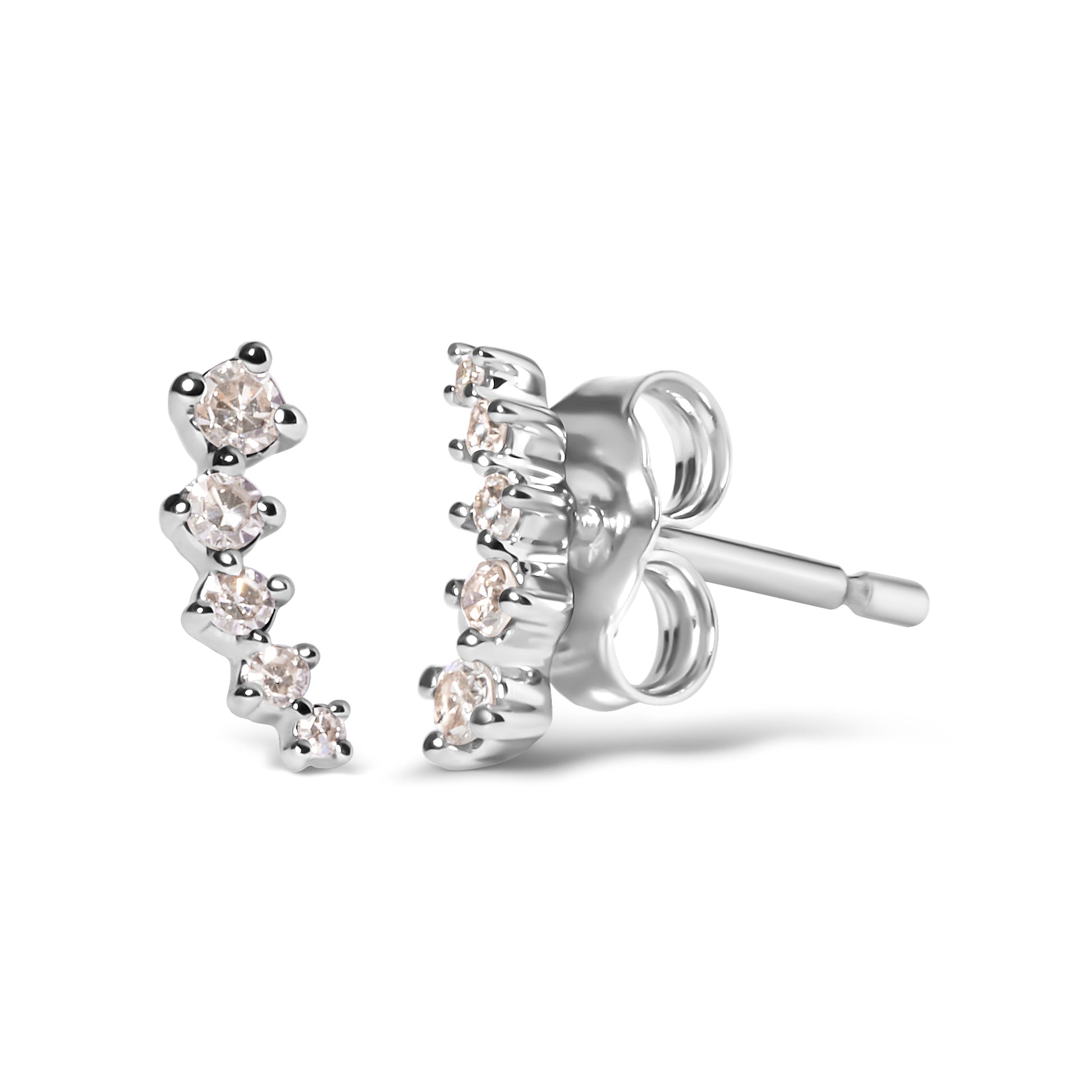 10K White Gold 1/10 Cttw Diamond Journey Style Climber Stud Earrings (H-I Color, I1-I2 Clarity) Bids.com