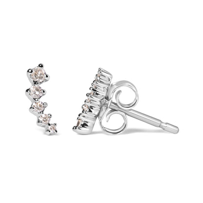 10K White Gold 1/10 Cttw Diamond Journey Style Climber Stud Earrings (H-I Color, I1-I2 Clarity) Bids.com