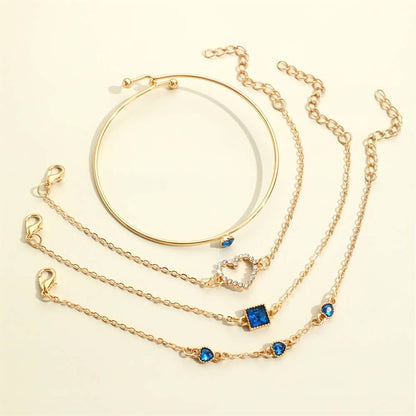 4pcs Rhinestone Alloy Bracelet Set – Minimalist Heart & Square Design DailySale