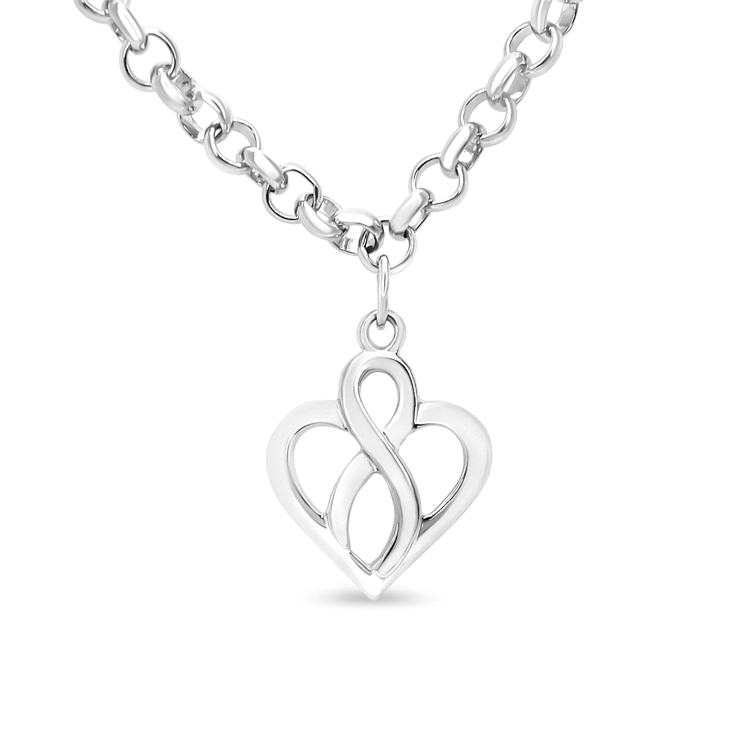 .925 Sterling Silver Open Heart with Center Vertical Infinity Chain Charm Bracelet - Size 7" Bids.com
