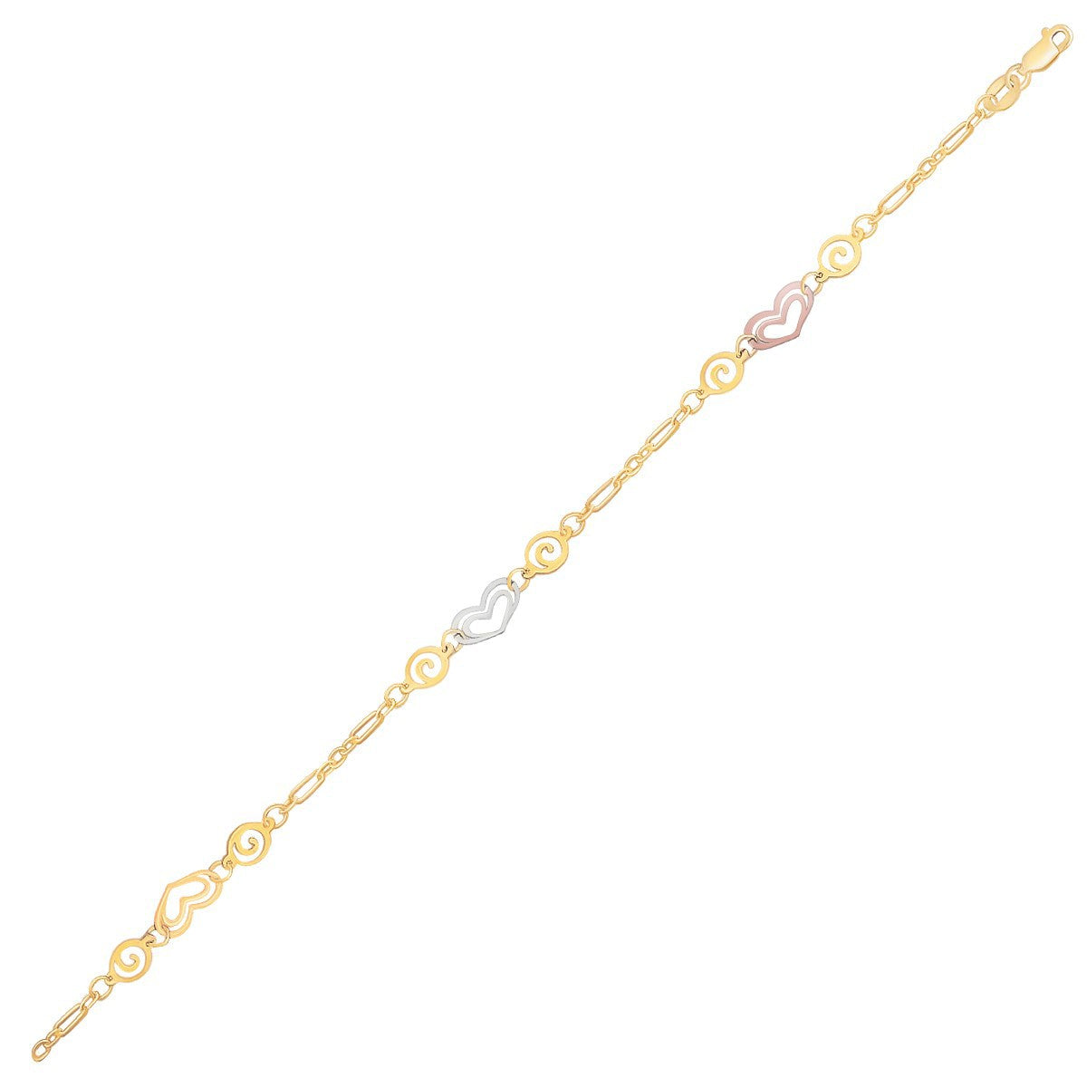 14k Tri-Color Gold Anklet with Multi Color Heart Stations Bids.com