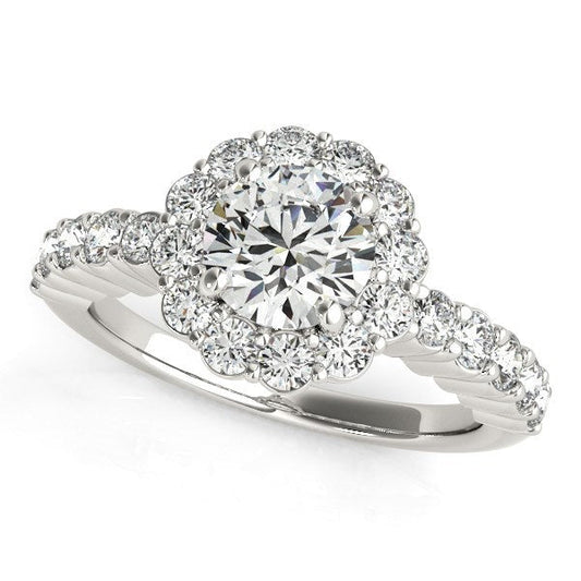 14k White Gold Round Floral Motif Diamond Engagement Ring (1 5/8 cttw) Bids.com