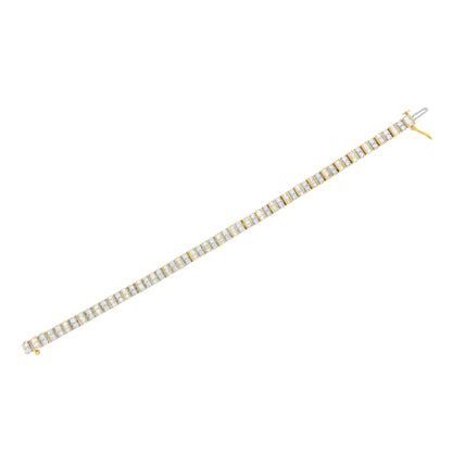 10K Yellow Gold 4.0 Cttw Alternating Baguette & Round Cut Diamond Bezel- & Prong-Set 7" Tennis Bracelet (G-H Color, SI1-SI2 Clarity) Bids.com