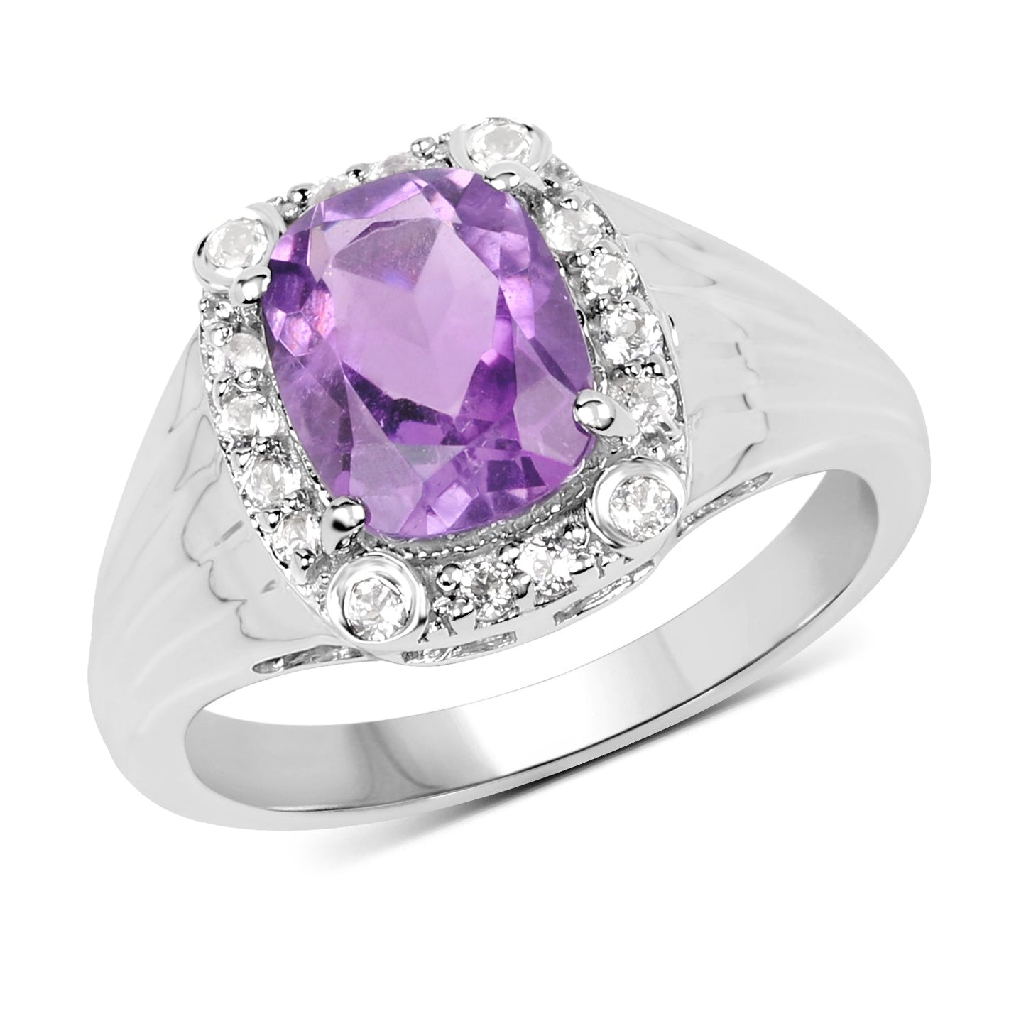 2.13 Carat Genuine  Amethyst and White Topaz .925 Sterling Silver Ring Bids.com