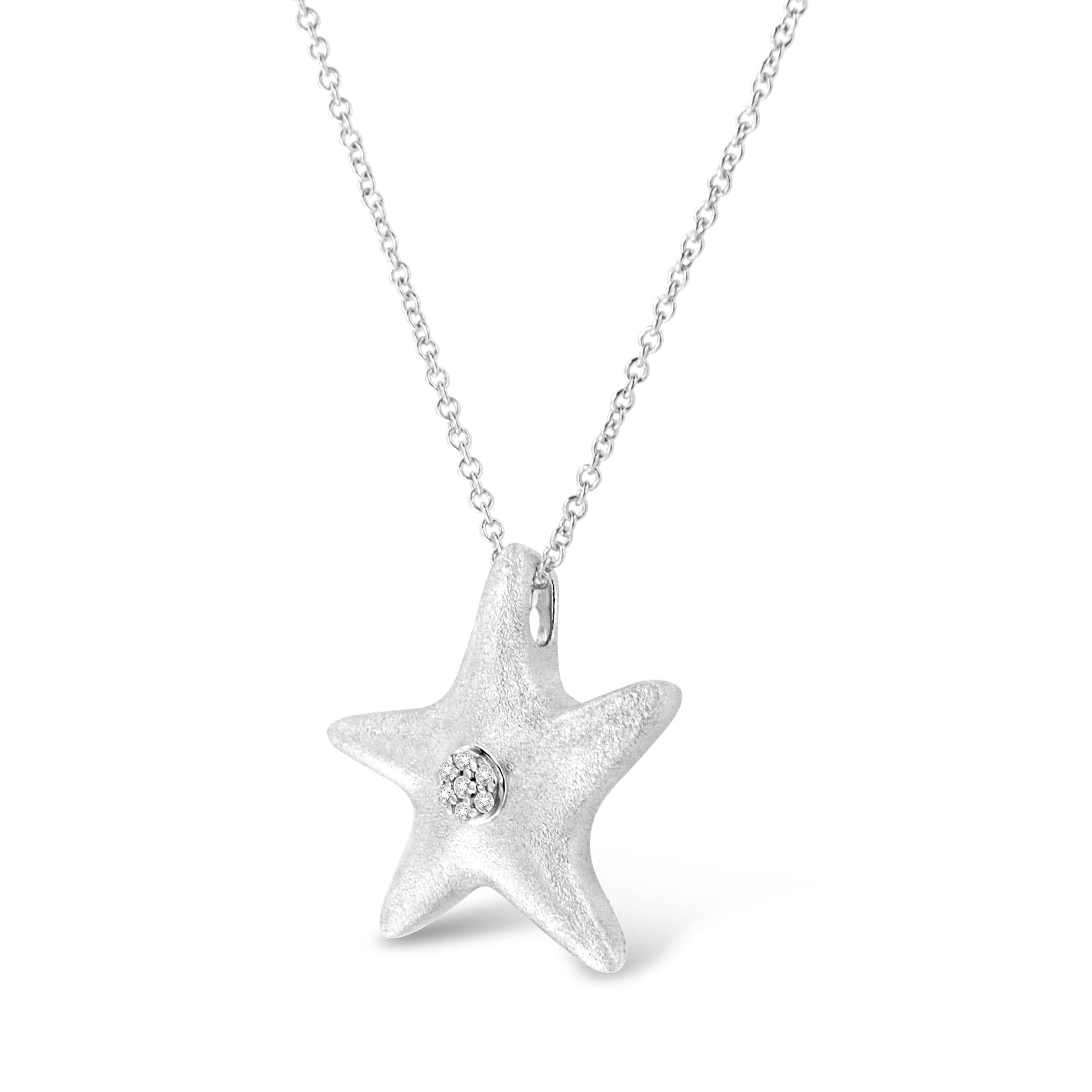 .925 Sterling Silver Prong-Set Diamond Accent Starfish Pendant Necklace (I-J Color, I1-I2 Clarity) - Size 18" Bids.com
