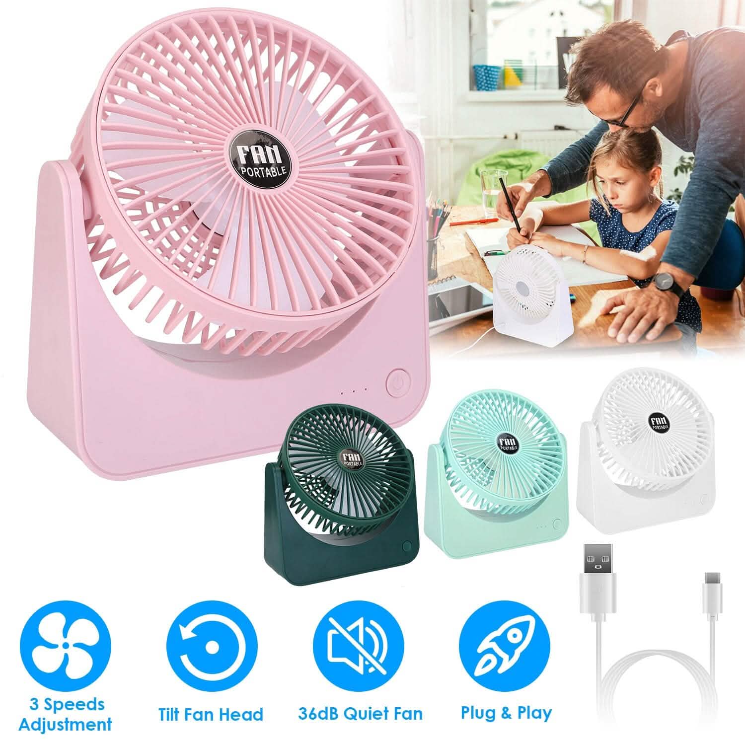 6.5" Desk Fan USB Powered 3 Speeds DailySale