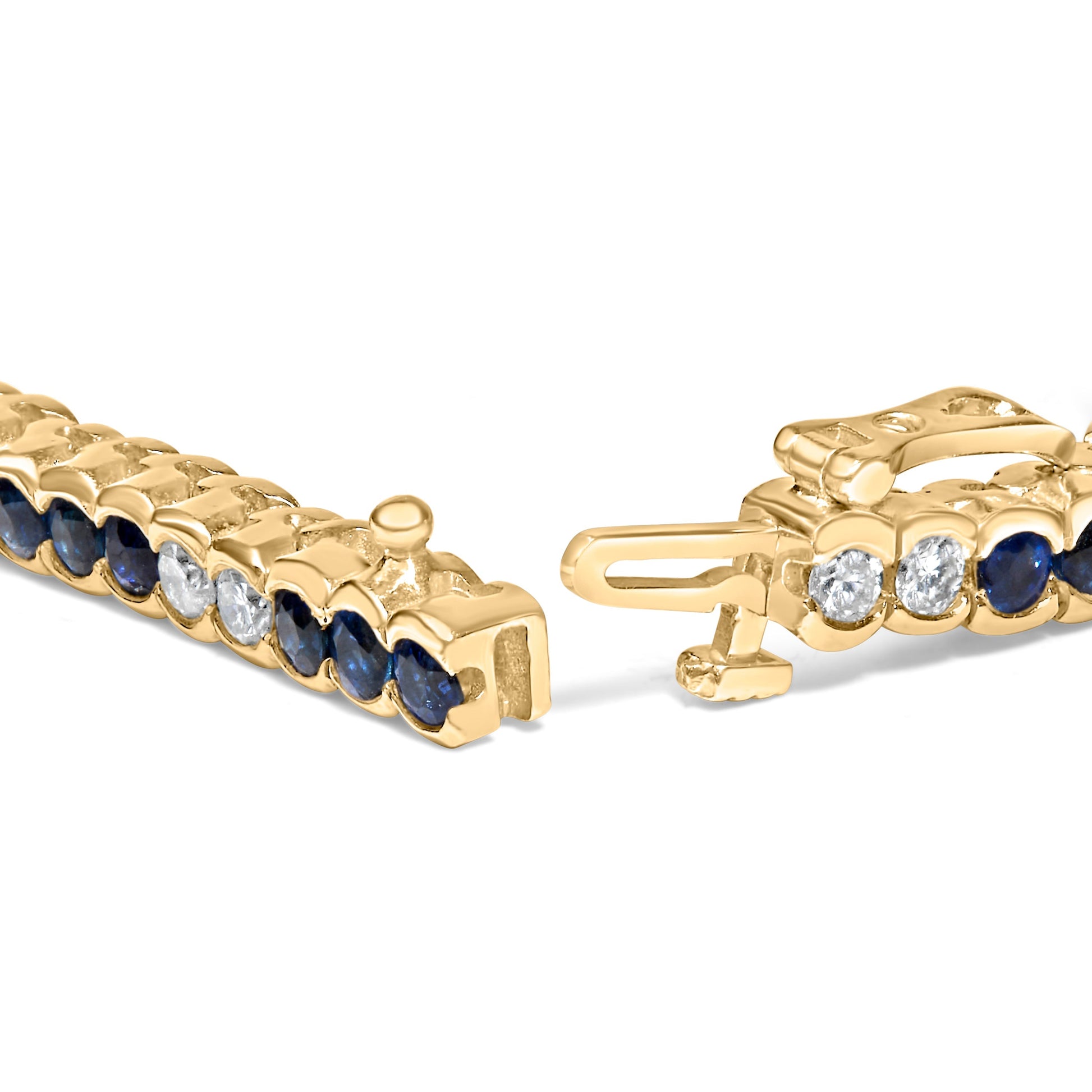 14K Yellow Gold 1 3/4 Cttw Diamond and 5.0 Cttw Blue Sapphire Bezel Set Tennis Bracelet (G-H Color, SI1-SI2 Clarity) - 7" Inches Bids.com