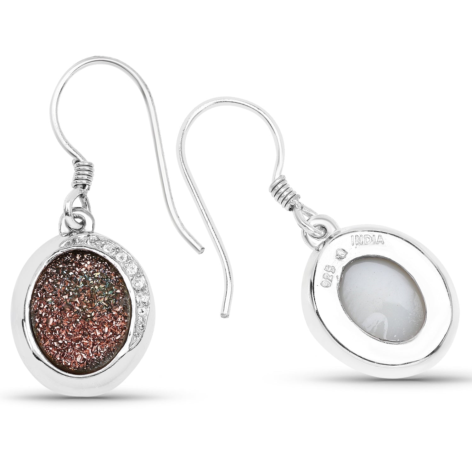 4.72 Carat Genuine Copper Bloom Drusy and White Topaz .925 Sterling Silver Earrings Bids.com